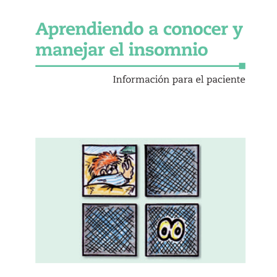 Cuatro ilustraciones relacionadas con el insomnio y su manejo. Información para pacientes.